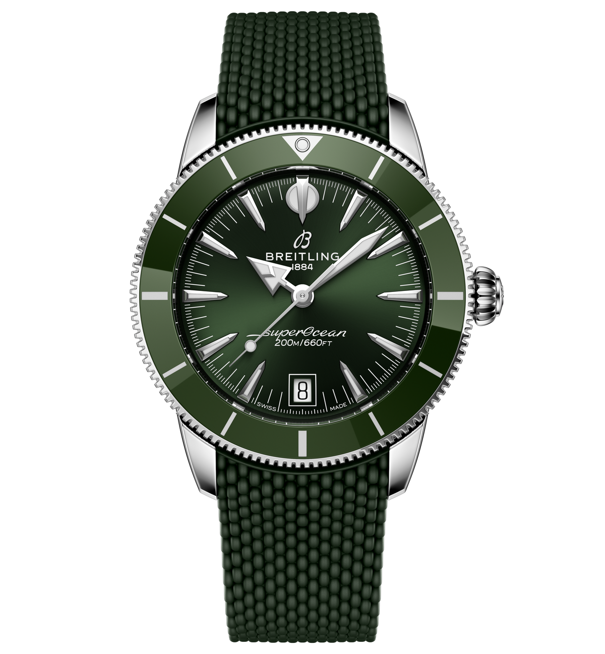 BRT Superocean Heritage B31 Automatic 40 Watch with Green Mesh Rubber Strap