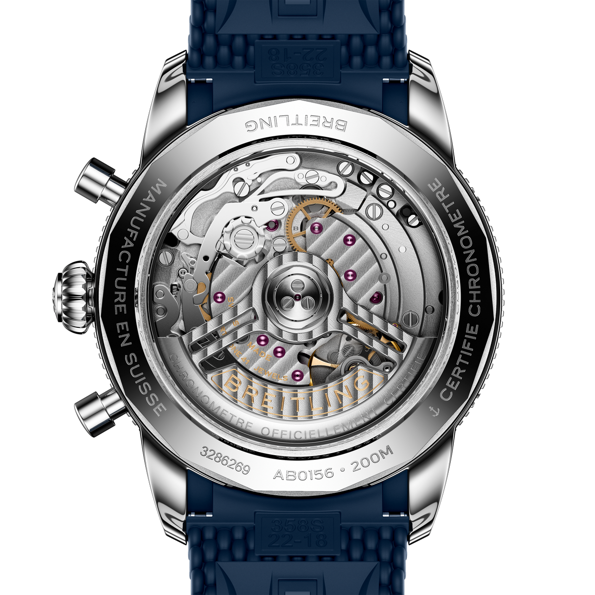 BRT Superocean Heritage B01 Chronograph 42 Watch with Blue Mesh Rubber Strap