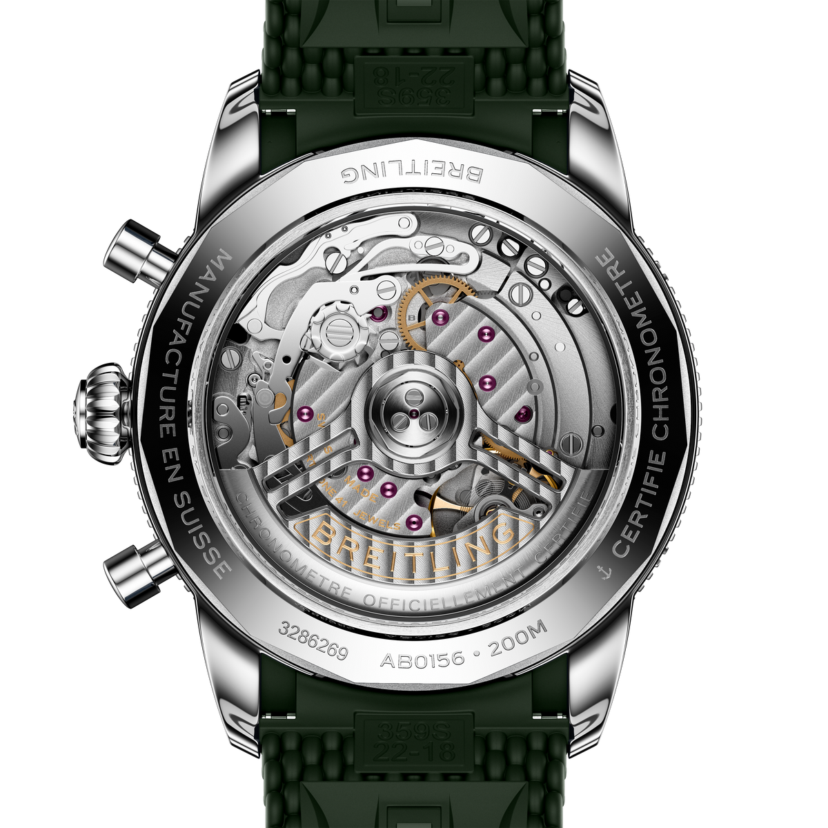 BRT Superocean Heritage B01 Chronograph 42 Watch with Green Mesh Rubber Strap